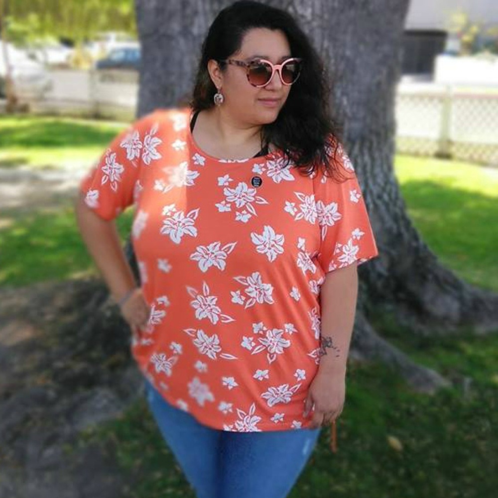 Orange/white Floral stretch Top - 3XL